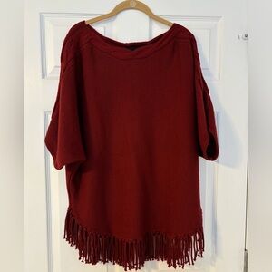 New Directions Dolman Sleeve Sweater With Frings Burgundy Women’s Medium